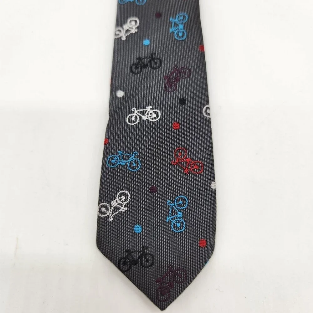 Boys Clip On Neck Tie Bicycles Blue Unique 11